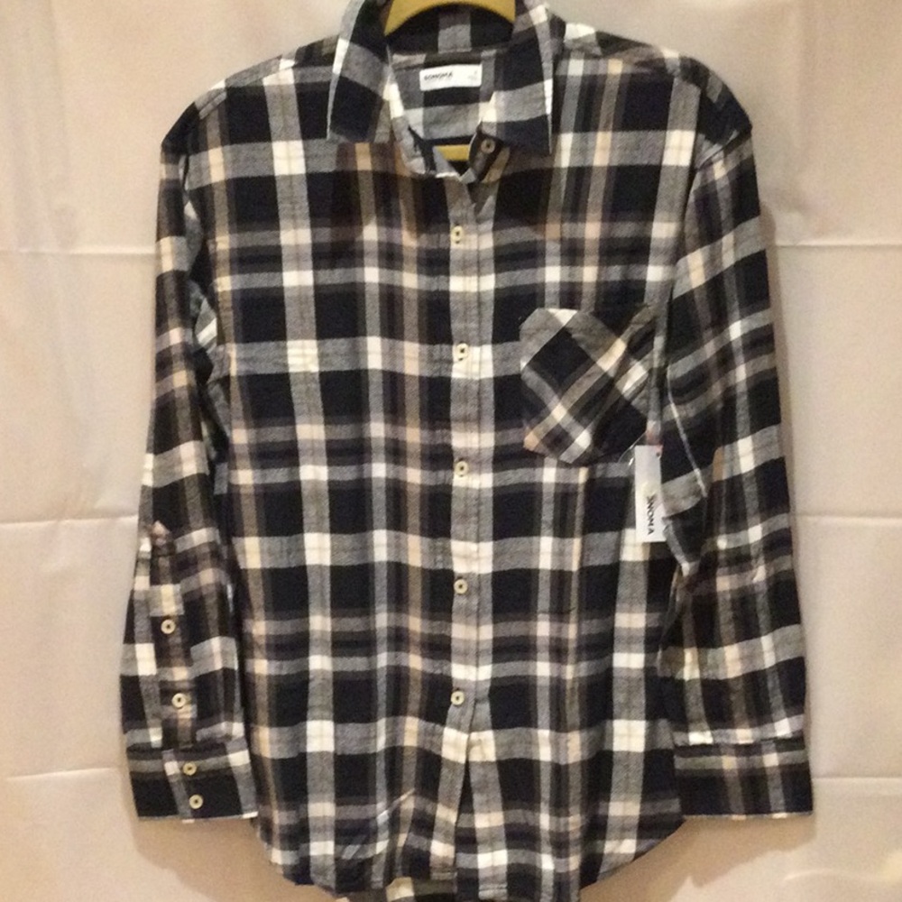 Casual Black and White Plaid Shirt, Nwt